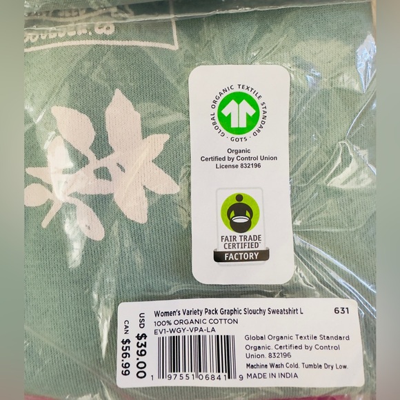 pact Organic Cotton Sage Green Graphic Herbs Crew Neck Slouchy Sweatshirt M & L - Picture 9 of 12